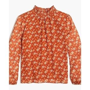 J. Crew Mock Neck Burnt Rust Orange Floral Long Sleeve Blouse in Size XL